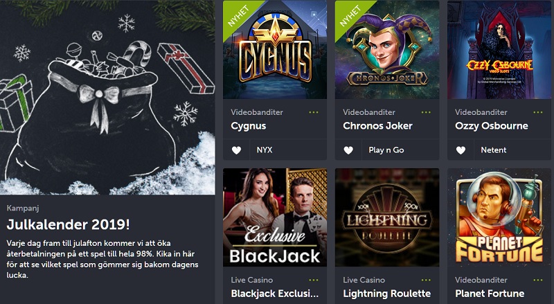 ComeOn julkalender med 98% RTP på ett spel varje dag!