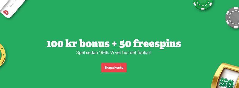 Paf casinobonus med 100 kr + 50 freespins!
