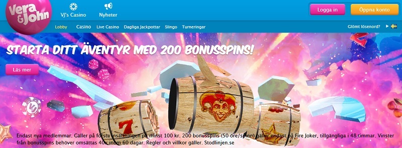 VeraJohn bonus med 2000 kr i casinobonus