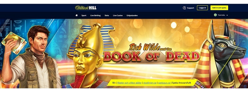 William Hill casinobonus med 20 free spins värda 5 kr/styck.