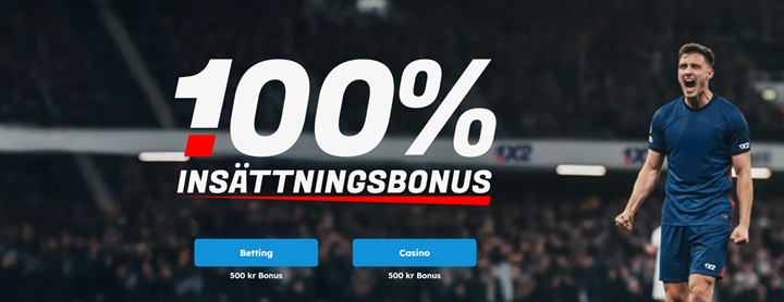 1X2 casinobonus – 100 % bonus upp till 500 kr på casino