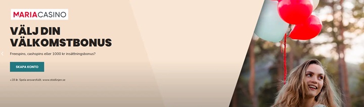 Maria casinobonus på 1000 kr eller 100 free spins