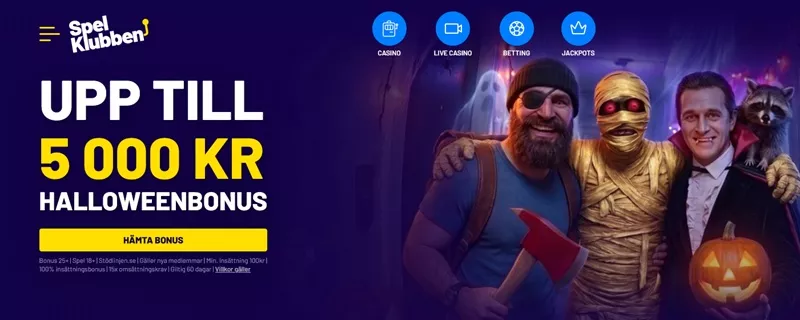 Spelklubben Casino med 100 % bonus upp till 5 000 kr